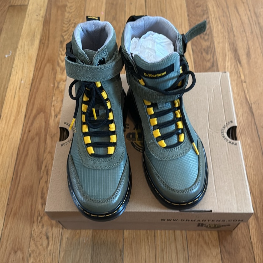 Dr. Martens  Olive Boots with Yellow Highlights - Picture 5 of 6